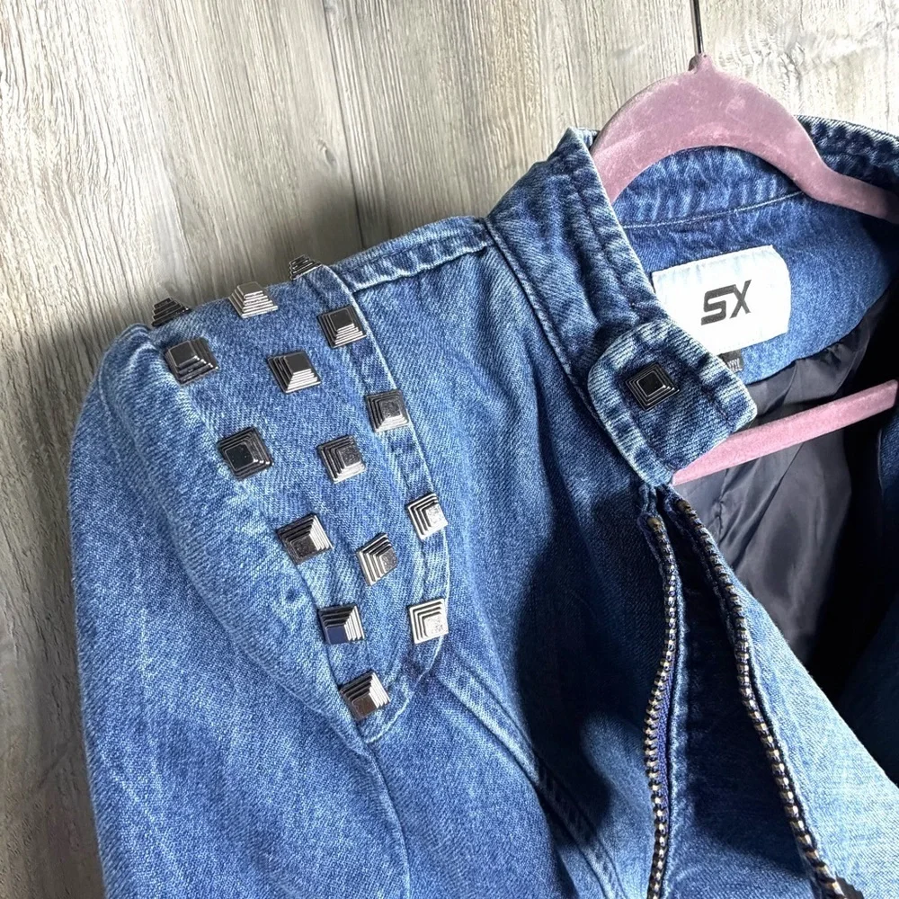 SX Denim Streetwear Moto Jacket with Studded Details